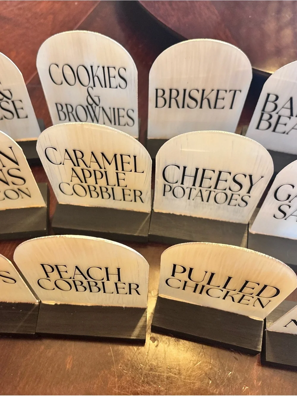 Buffet Food Labels - White & Brown Rustic Party Signs
